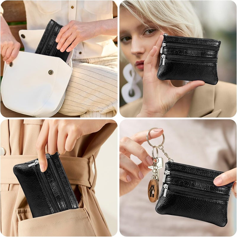 Chelmon 2 Pack Coin Purse Pouch Change Card Holder Small Wallet with Keychain for Women and Men (Black & Black) - Image 5